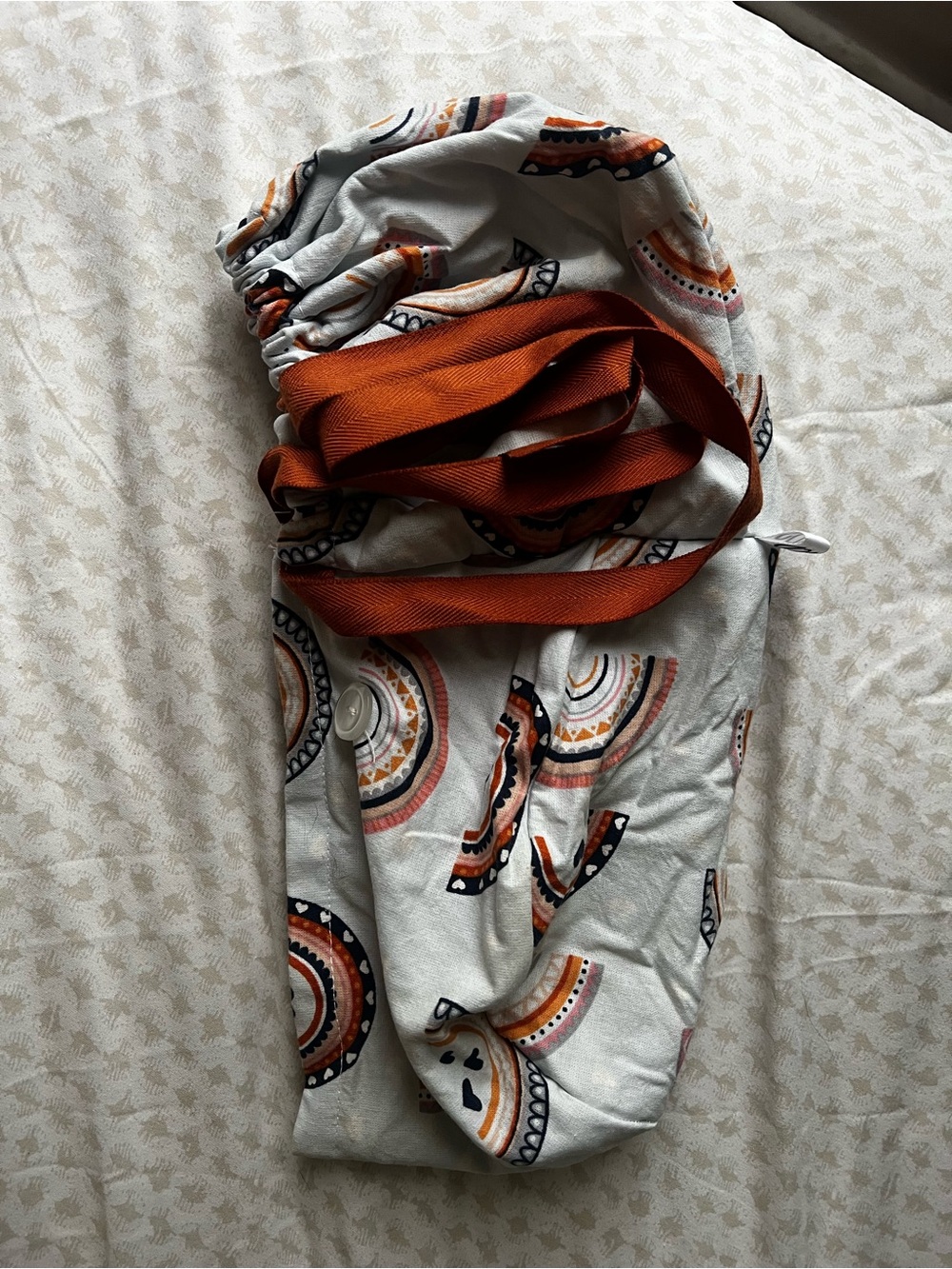 Women’s Cream Drawstring Bag with Orange Accents